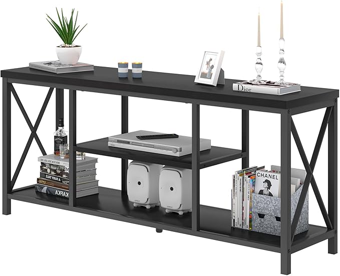 EXCEFUR 55 Inch TV Stand for Televisions up to 65 Inch, Modern Entertainment Center with Storage Shelves, Media TV Consoles for Living Room, Bedroom, Industrial Black Oak