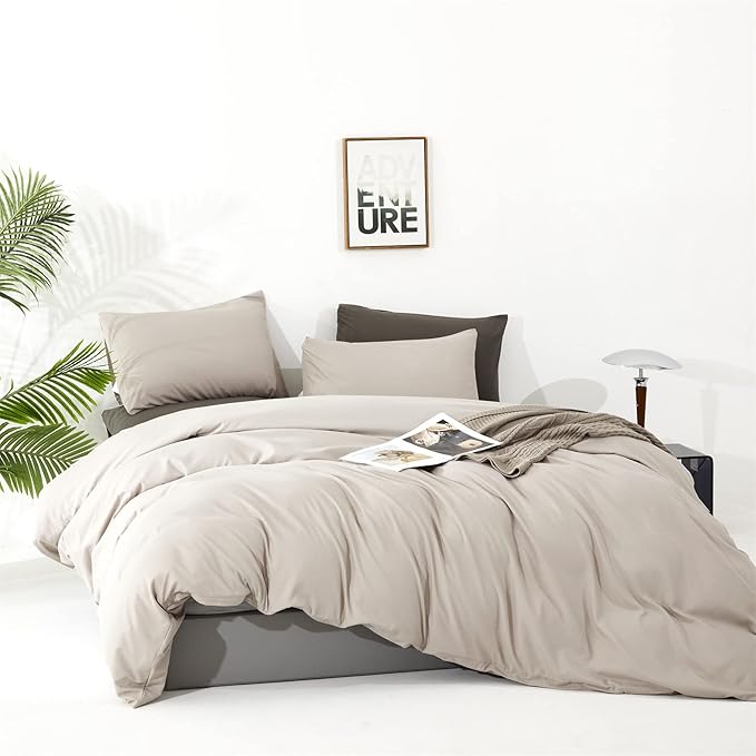 Luxlovery Beige Coffee Comforter Set Full Light Khaki Bedding Set Bedding Set Oatmeal Cream Khaki Blanket Quilts Modern Soft Breathable Taupe Comforter Set