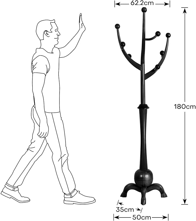 Heavy Duty Coat Rack Freestanding Wood Tree Rack with 8 Hooks, Unique Design Tree Branch-look, Premium Coat Tree Clothes Hanger Stand with Sphere Base for Entryway, Hallway, Bedroom-Load 160lbs Black