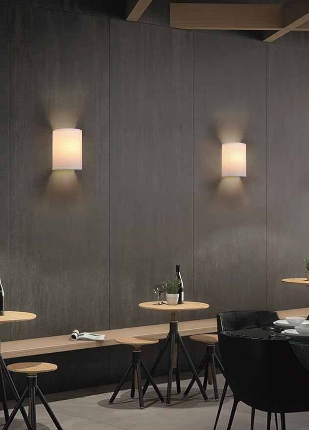 Yosoan White Fabric Cloth Boho Wall Sconce Hallway Fixture Light, 1-Light Vanity Indoor Hardwired Modern Wall Mount Retro Vintage Interior Sconce with Half Moon Shade Lamp for Stairwell Bedroom