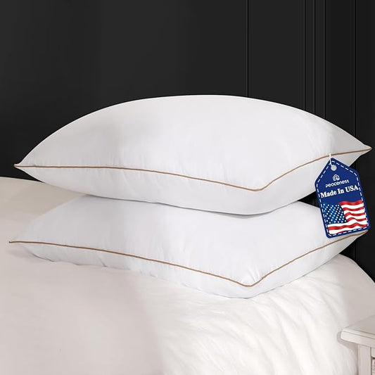 Peace nest Bed Pillows Queen Size 20x30 Inches Set of 2 Made in USA Goose Feathers and Down with Cotton Cover Hotel Collection Luxury Soft Sleeping White Pillow