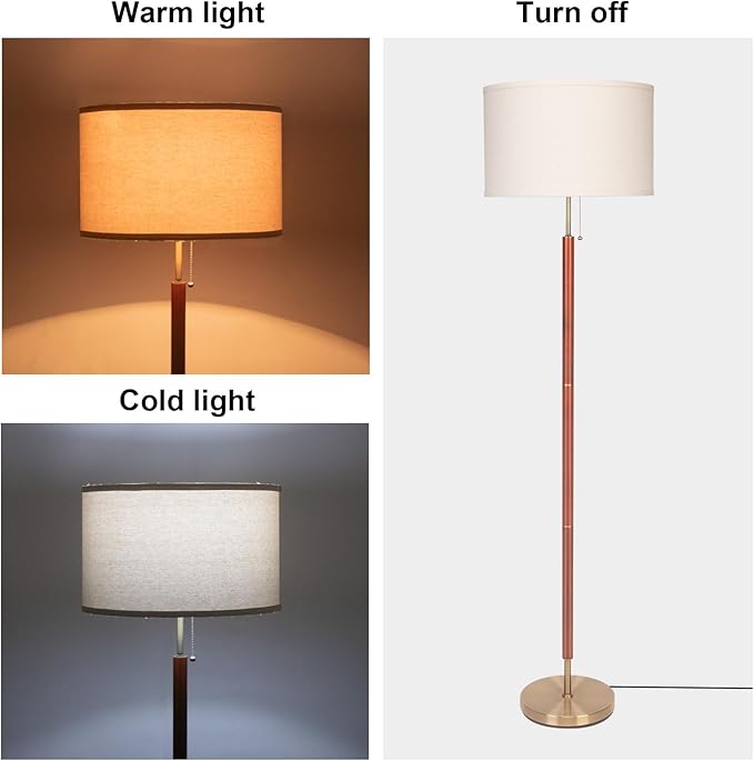 Modern Floor Lamp,Mid Century Living Room Lamp, 64" Standing Lamp with Beige Fabric Lampshade for Bedroom, Study Room and Office, Reading Room Black Pole Light Without Bulb