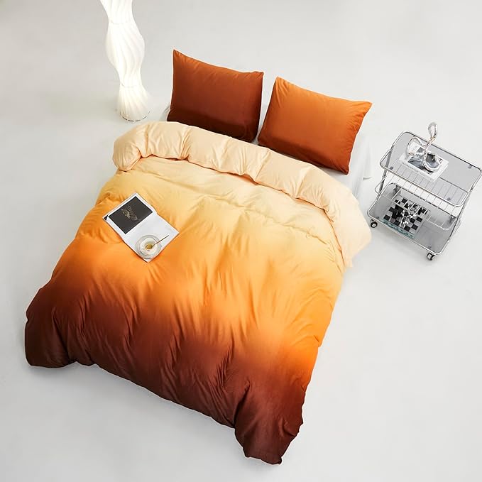 CLOTHKNOW Dark Orange Queen Comforter Set 3Pcs Fluffy Bedding Comforter Sets Dark Yellow Queen Comforter Soft Caramel Comforter Sets Queen
