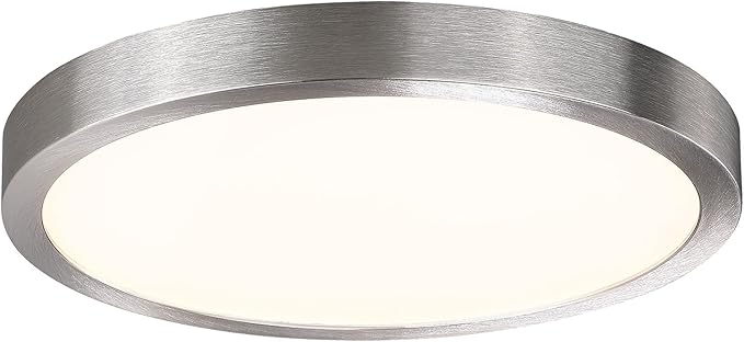 10 Inch LED Flush Mount Ceiling Light Fixture, Super Slim Flush Mount Light for Kitchen, Metal and Glass LED Ceiling Light for Low Ceiling, Hallway, Bathroom, Laundry, Brushed Nickel, 17W, 3000K