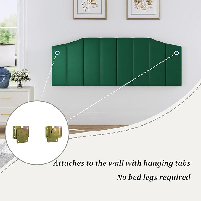 Velvet Queen Size Headboard, Upholstered Headboard Queen/Full Size Wall Mount and Bed Frame Mount, Featuring High-Density Sponge Padding Luxury Texture Easy Assembly Comfort Style-Jade