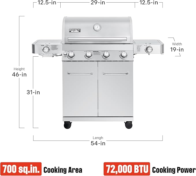 Monument Grills Larger 4-Burner Propane Gas Grills Stainless Steel with Rotisserie Kit(2 Items)
