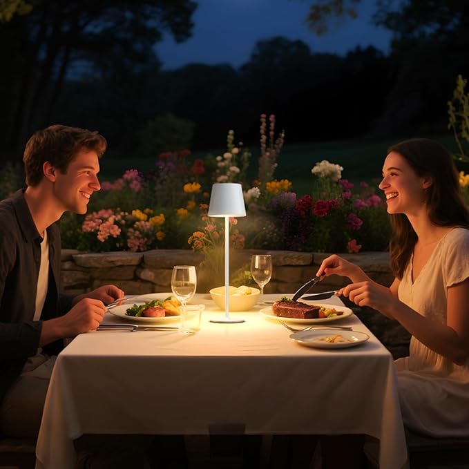 uuffoo 2 Pack Rechargeable Table Lamp Battery Operated Cordless Table Lamps with 3 Colors Stepless Dimming, Desk Night Light for Restaurant, Patio, Bedroom, Bar (White)