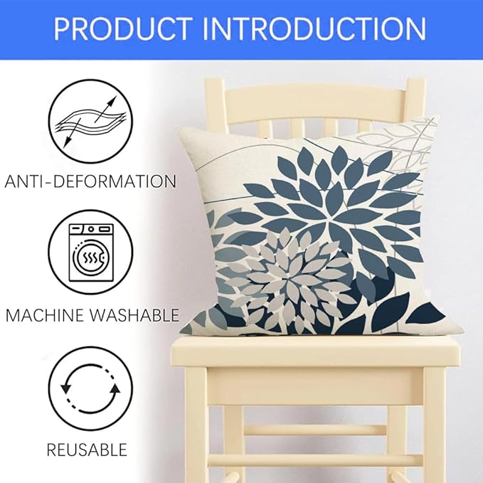 RABUSOFA Outdoor Pillow Covers 18x18 Inch Set of 2 Gray Blue Flower Decorative Waterproof Floral Outdoor Cushion Covers for Patio Funiture Garden Couch Decor