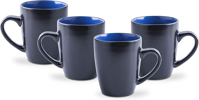 Stone Lain Stoneware Dish Set, 4 Mugs, Albie - Blue and Black