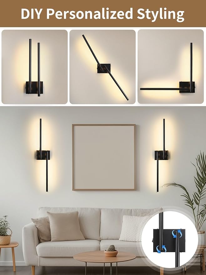 Battery Operated Wall Sconce, 30.7 in Wall Sconces Set of Two Battery Operated, 6000mAh Rechargeable Wall Sconces Battery with Remote, LED Wireless Wall Light for Living Room