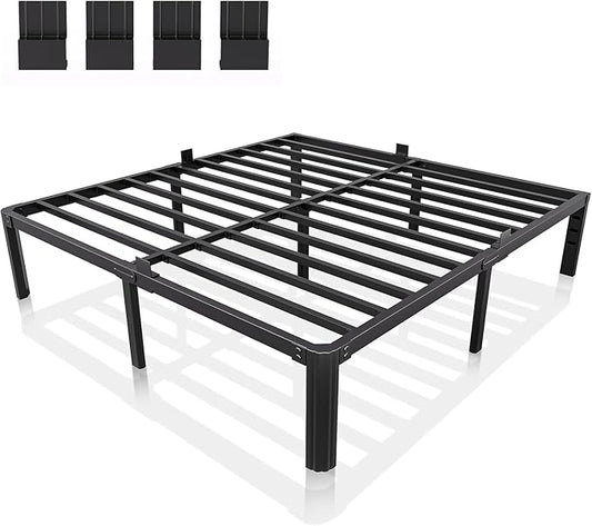 14 Inch Metal Bed Frame King Size Heavy Duty High Platform with Steel Slats No Box Spring Needed Noise-Free Easy Assembly, Under Bed Storage Sturdy Frame with Mattress Stoppers Easy Assembly