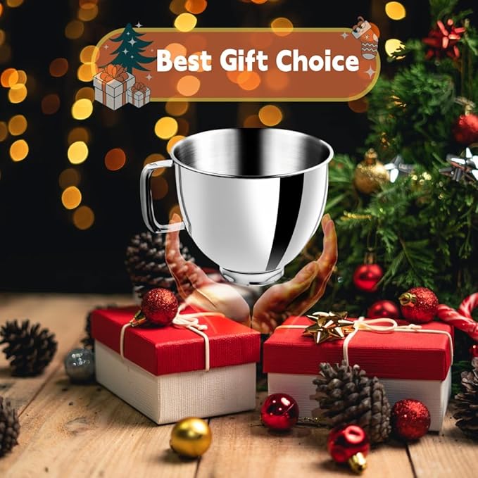 5 Quart Stainless Steel Mixer Bowl Compatible with KitchenAid 4.5 & 5 QT Tilt-Head Stand Mixers, Durable KitchenAid Replacement Bowl, Mixer Accessories for Baking & Cooking