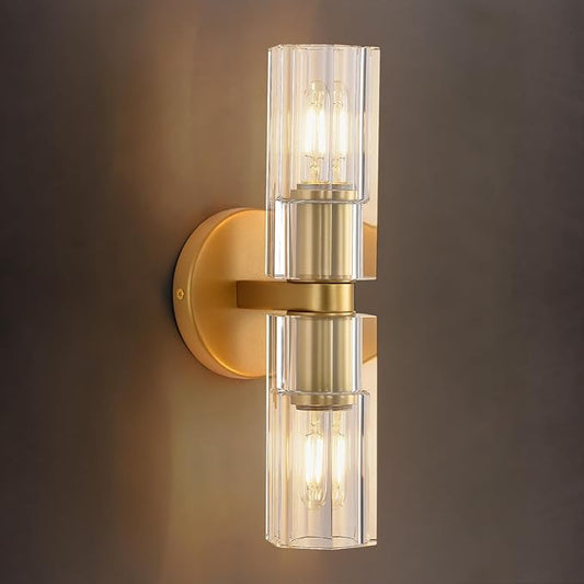 Modern Crystal Wall Sconces 2 Light,K9 Crystal Brass Sconces Wall Lighting,Crystal Modern Wall Sconces Indoor Wall Sconce Bedroom Wall Sconce for Bathroom,Stairway,Entryway,Hallway, Living