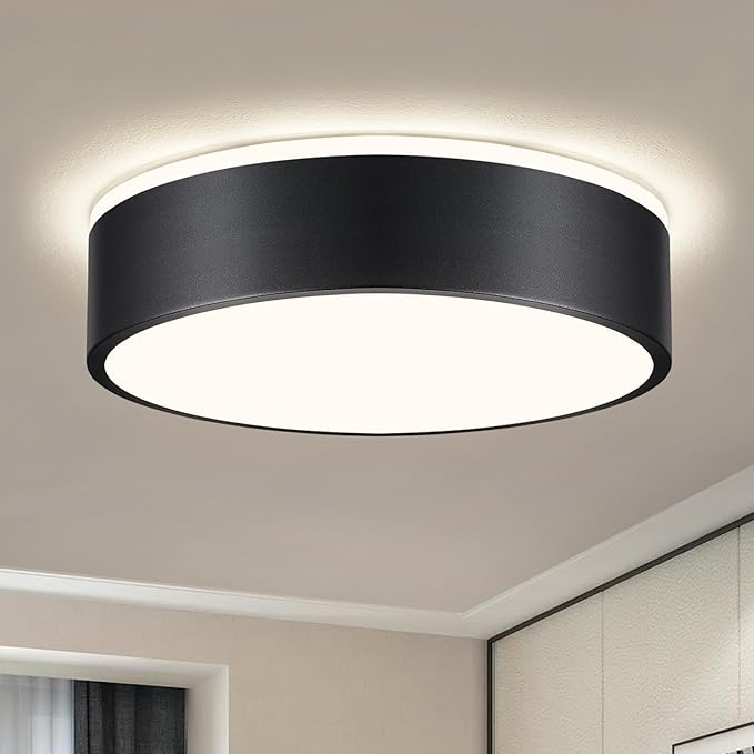 Dimmable Black LED Flush Mount Ceiling Lights, Modern 5CCT 2700K-6000K Close to Ceiling Light, Simple Round Kitchen Lighting Fixtures for Bedroom Hallway Entryway Laundry Room, 11.8 Inch