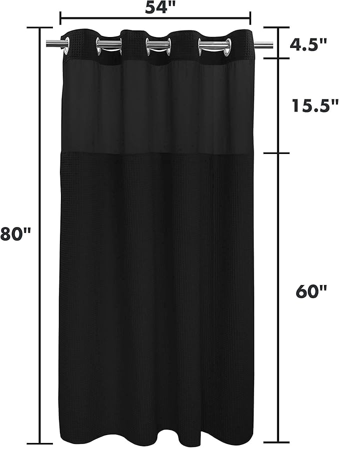 River Dream Black Fabric Shower Curtain Set, Cotton Blend, Waffle Weave, with Snap in Replacement Liner，54 x 80 inches