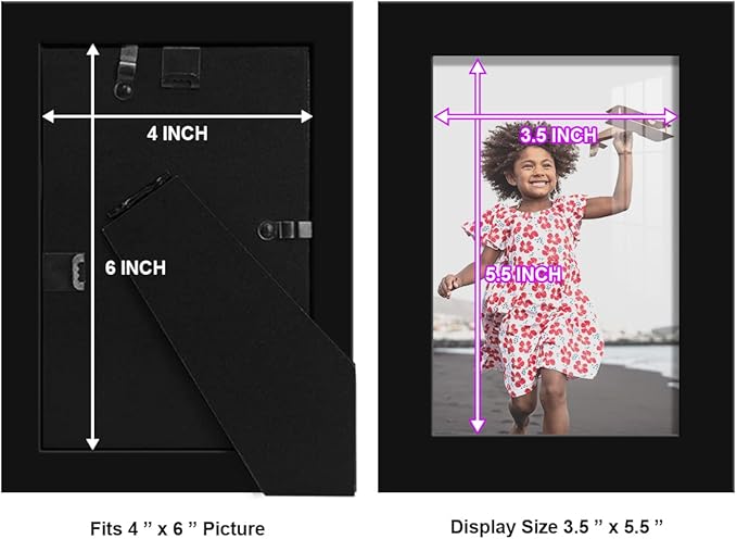 Renditions Gallery 4x6 inch Picture Frame High-end Modern Style, Made of Solid Wood and High Definition Glass Ready for Wall and Tabletop Photo Display, Black Frame