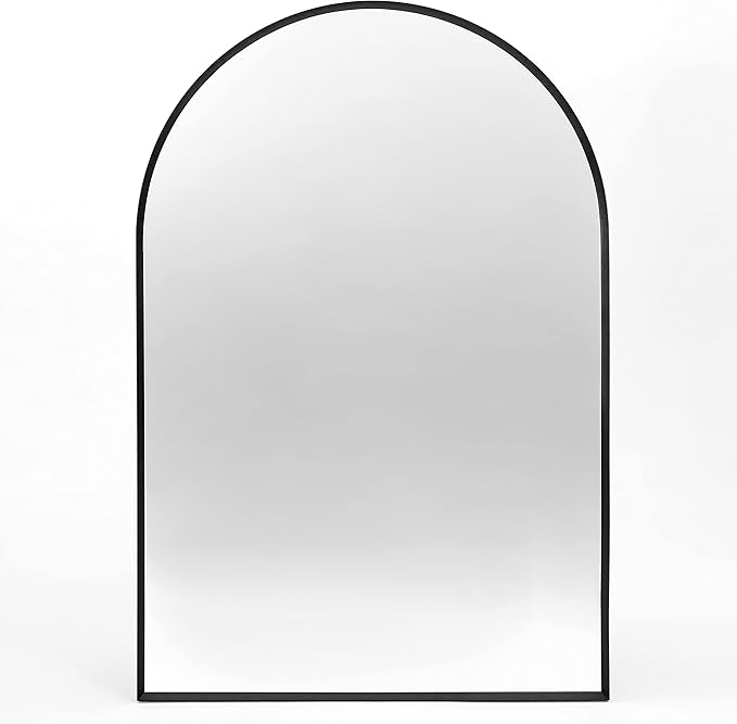 Large Black Arched Mirror, 30" x 40" Modern Brushed Metal Frame Arch Wall Decorative Mirror, Arched Top Bathroom Vanity Mirror for Living Room Bedroom Fireplace Mantel, Tempered Glass