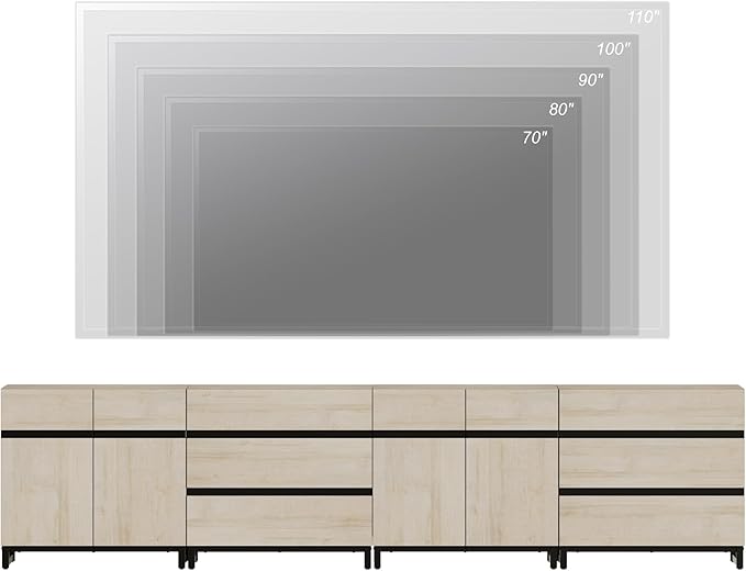 WAMPAT Modern TV Stand for TVs up to 120 Inches, 4-in-1 Media Console with Adjustable Shelves and 6 Drawers, TV Cabinet for Living Room or Bedroom, Light Oak