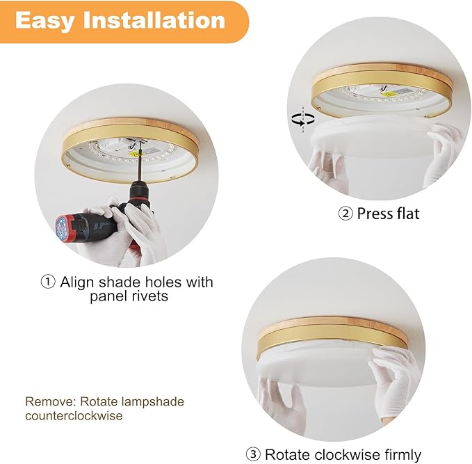 Modern Dimmable Gold Ceiling Light with Remote, 11.8in Flush Mount Ceiling Light, 24W 3000K-6000K Light Color Adjustable, 2200LM Round Ceiling Lamp Fixtures for Bedroom, Living Room, Hallway