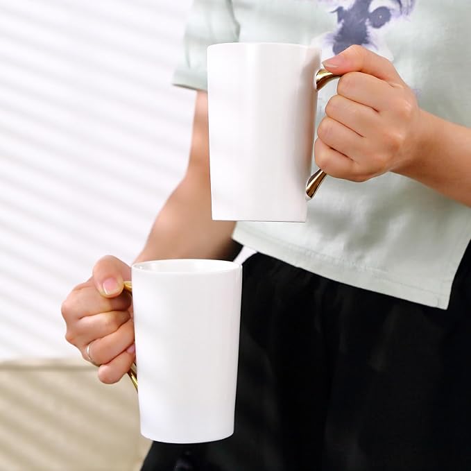 Porcelain Coffee Mugs, 12 Ounce, Set of 6, White | Hot Tea | Cappuccino | Mocha | Cocoa | Cups for Latte