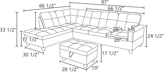 L-Shaped Sectional Sofa with Ottoman, Right-Facing Leather Modern Couch with Cup Holder for Living Room, Bedroom, Office, Persistent Pink