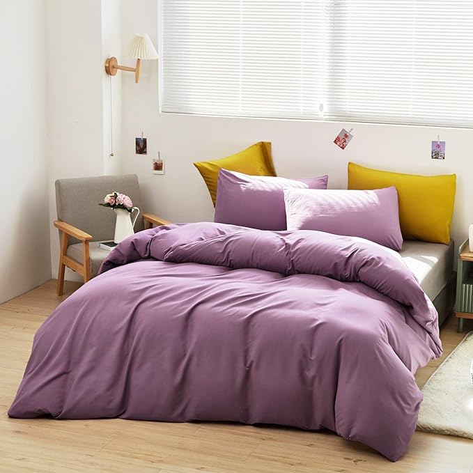 Luxlovery Purple Comforter Set Full Dusty Purple Bedding Comforter Set Modern Solid Lilac Soft Breathable Pale Mauve Blanket Quilts 3 Piece Bedding Set for Women Men Adults
