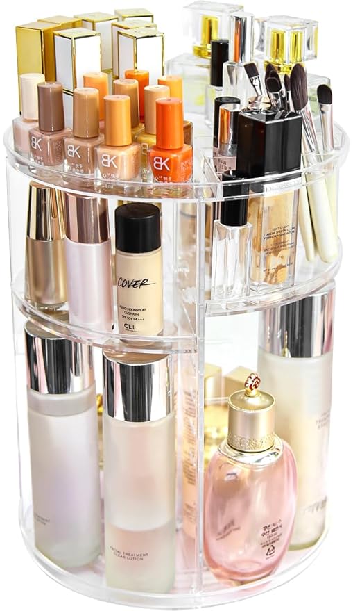 360 Rotating Makeup Organizer,Skincare Perfume Organizer,With Brush Holder Cosmetic Display Case Adjustable Detachable Shelves,Fits Bedroom Dresser or Countertop Multifunctional Cosmetic Holder