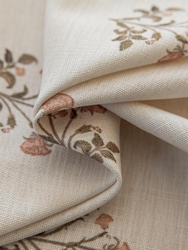 Linen Blend Pinch Pleated Curtains for Living Room, Bedroom, Dining Room - Light Filtering Curtains 2 Panels Set - Luxury and Modern Floral Printed Design - Beige White, 30" W x 84" L