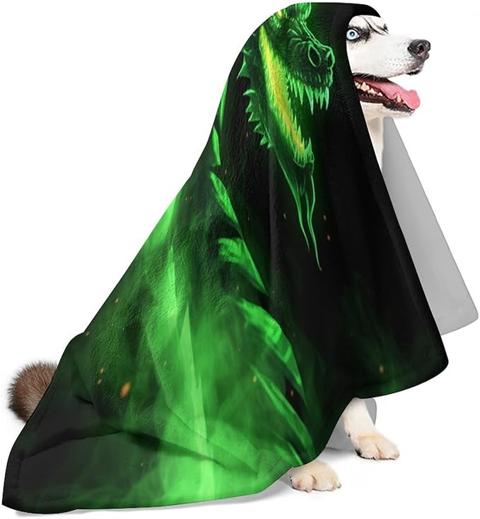 Green Fire Dragon Fleece Throw Blankets Twin Size -Thick Fuzzy Warm Soft Twin Large Winter Blanket Throws for Bed 70x80 in