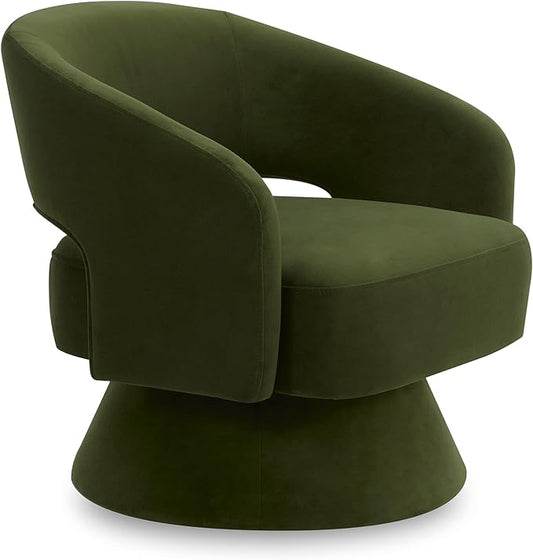 CHITA Swivel Accent Chair Armchair, FSC Certified Velvet Barrel Chair for Living Room Bedroom, Forest Green