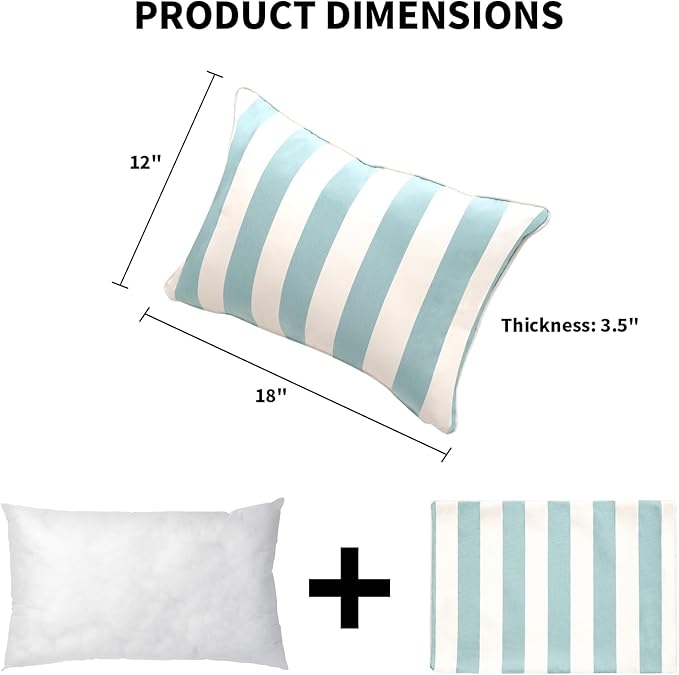 Decorative Patio Throw Pillows Pack of 2 Water Resistant Pillow Set of 2(18" x 12") Double Printed Rectangle Pillow for Outdoor Sofa&Chair,Light Blue Stripes