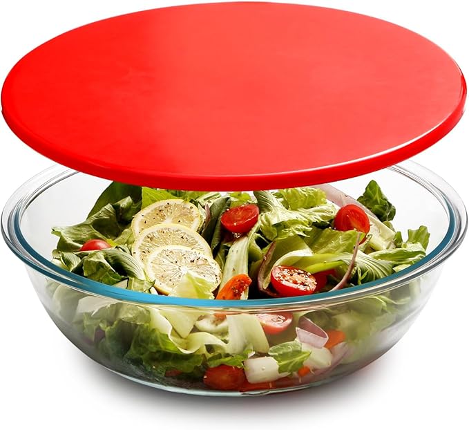 NUTRIUPS 4.76 Quart Large Glass Salad Bowl with Lid, Large Mixing Bowl for Pasta and Serving