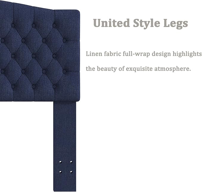 Queen Headboard Only, Upholstered Headboard for Adjustable Bed Linen Tufted Queen/Full Size Wall Mounted Head Board with Solid Wood Legs Head Board, Navy Blue