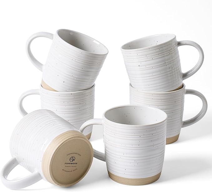 famiware Coffee Mugs Set of 6, 13 oz Mug Set, Ceramic Cup Set with Handle for Coffee, Tea, Cocoa, Milk, Constellation Series, White