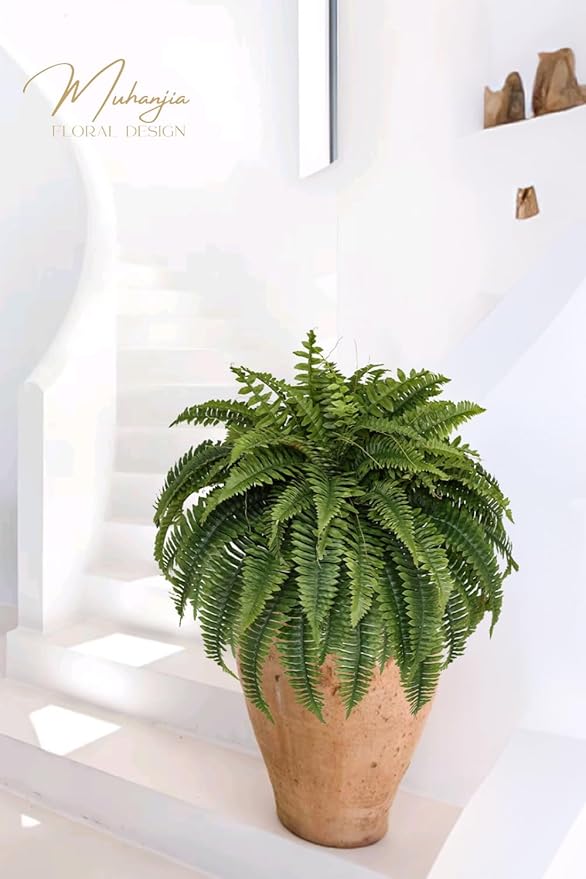 Silky Artificial Boston Fern Bush,48IN Fake Fern Large Hanging Plant That Look Real for Outdoors Home Decor,80Branches (Pack of 1)