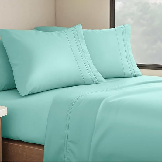 Clara Clark Bed Sheets, Premier 1800 Series 4 Piece RV Queen Sheet Set, Luxury Soft Sheets for RV Bunks, Short Queen - Mint Green