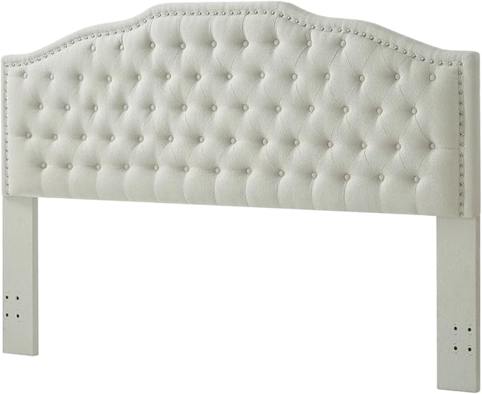 24KF Upholstered Button Tufted King Size Headboard with Nailhead Trim, Elegant Boucle Fabric California King headboard, 6031-K-Boucle-Beige