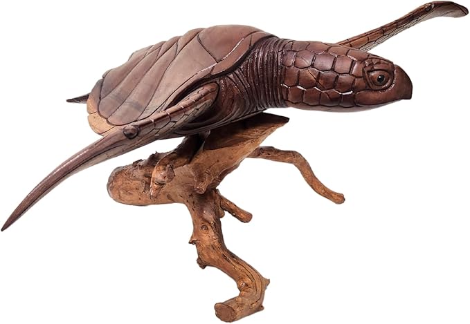 WorldBazzar Beautiful Extra Large Huge Hand Carved Wood Turtle Ocean Coral Statue One of Kind,Brown