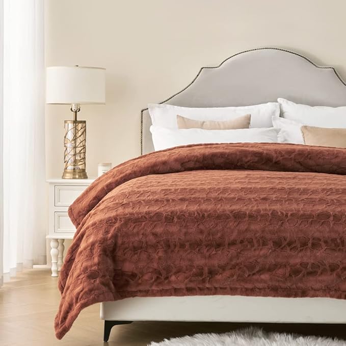 Krifey Oversized Faux Fur Blanket, Super Soft Cozy Blanket, Luxury Fluffy Throw Blanket Fuzzy Bed Throw, Plush for Women, Camel 60" x 80"