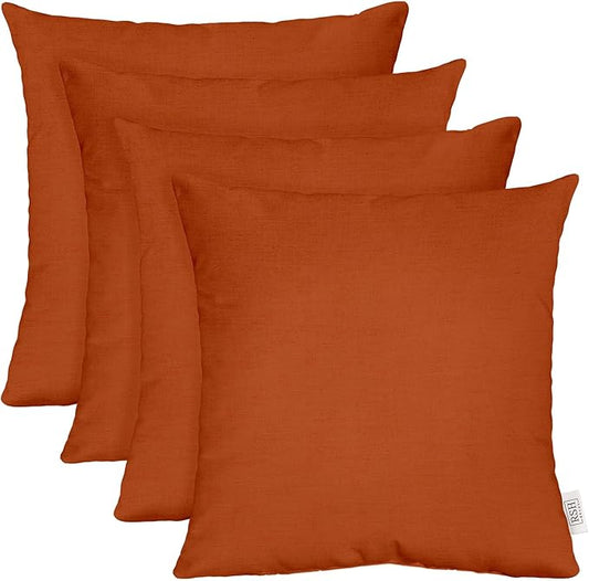 RSH DECOR: Sunbrella Square Throw Pillows Set of 4 | 24" x 24" | Water and Fade-Resistant Performance Fabric | Outdoor Pillow Covers with Down-Alternative Inserts | Canvas Rust