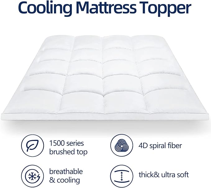Mattress Topper Twin XL for Back Pain, Extra Thick Mattress Pad Cover, Plush Pillow Top, Deep Elastic Pocket, White