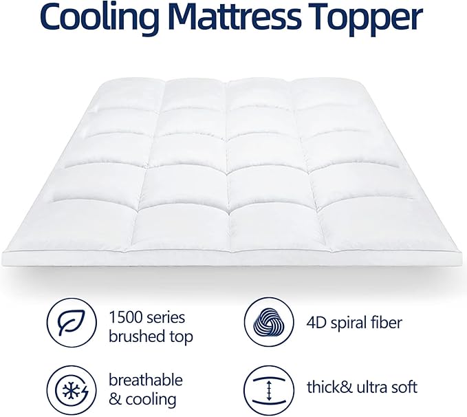 Mattress Topper Super Queen for Back Pain, Extra Thick Mattress Pad Cover, Plush Pillow Top, Deep Elastic Pocket, White