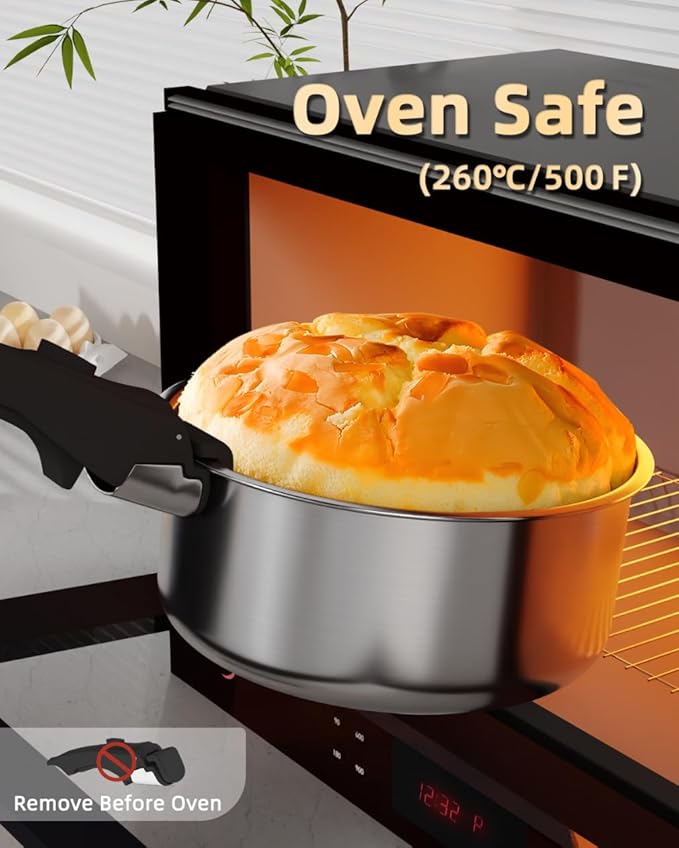 4-Pcs Stainless Steel Saucepan Set,3-Ply Stainless Steel Cookware Set with 7''&8'' Pots, Removable Handle and Multi-Purpose Silicone Lid - All Stovetop Compatible, PTFE & PFOA Free All Stovetop