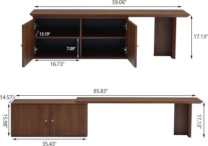 Extendable TV Stand, Wood TV Media Console with 2 Doors Entertainment Center Storage Cabinet Adjustable Shelves for Living Room Bedroom, Walnut