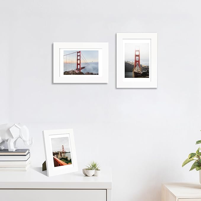 4x6 Picture Frame Set of 4, High Definition Real Glass, Display Pictures 3.5x5 with Mat or 4x6 Without Mat, Gallery Wall Hanging or Tabletop Photo Frames, White