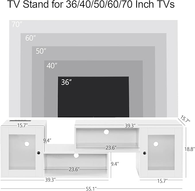 VECELO LED TV Stand for Televisions up to 70 Inchs Modern Entertainment Center with Storage, Media Console with 23 Flashing Options and 4 Customizable Modes for Living Room, Bedroom
