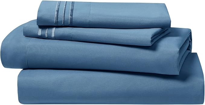 Clara Clark Bed Sheets, Premier 1800 Series 4 Piece Bed Sheet Set, Deep Pocket, Wrinkle, Fade, Stain Resistant, Luxury Soft Bedding Sheets & Pillowcases, Twin, Blue Heaven
