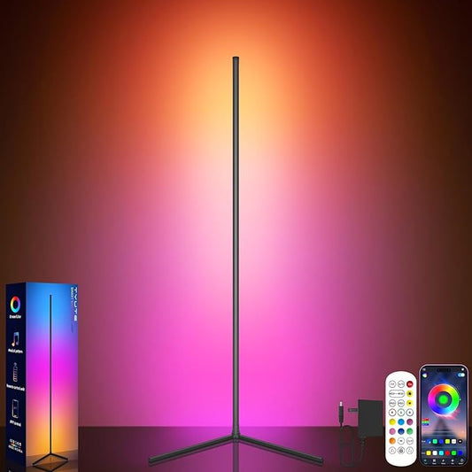 Corner Lamp, Led Floor Lamp, RGB Ambient Lighting, Smart Modern Floor Lamp with Remote, Color Changing Dimmable Corner Light with Music Sync, Mood Lighting for Bedroom, Living Room Gaming Room