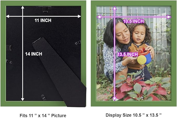 Renditions Gallery 11x14 inch Picture Frame High-end Modern Style, Made of Solid Wood and High Definition Glass Ready for Wall and Tabletop Photo Display, Green Frame