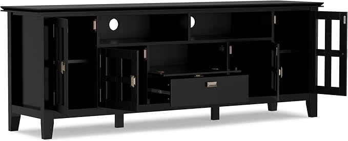 SIMPLIHOME Artisan SOLID WOOD 72 Inch Wide Transitional TV Media Stand in Black for TVs up to 80 Inches, For the Living Room and Entertainment Center